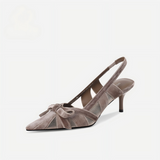 Light Mocha Mesh Bow Slingback Kitten Heels
