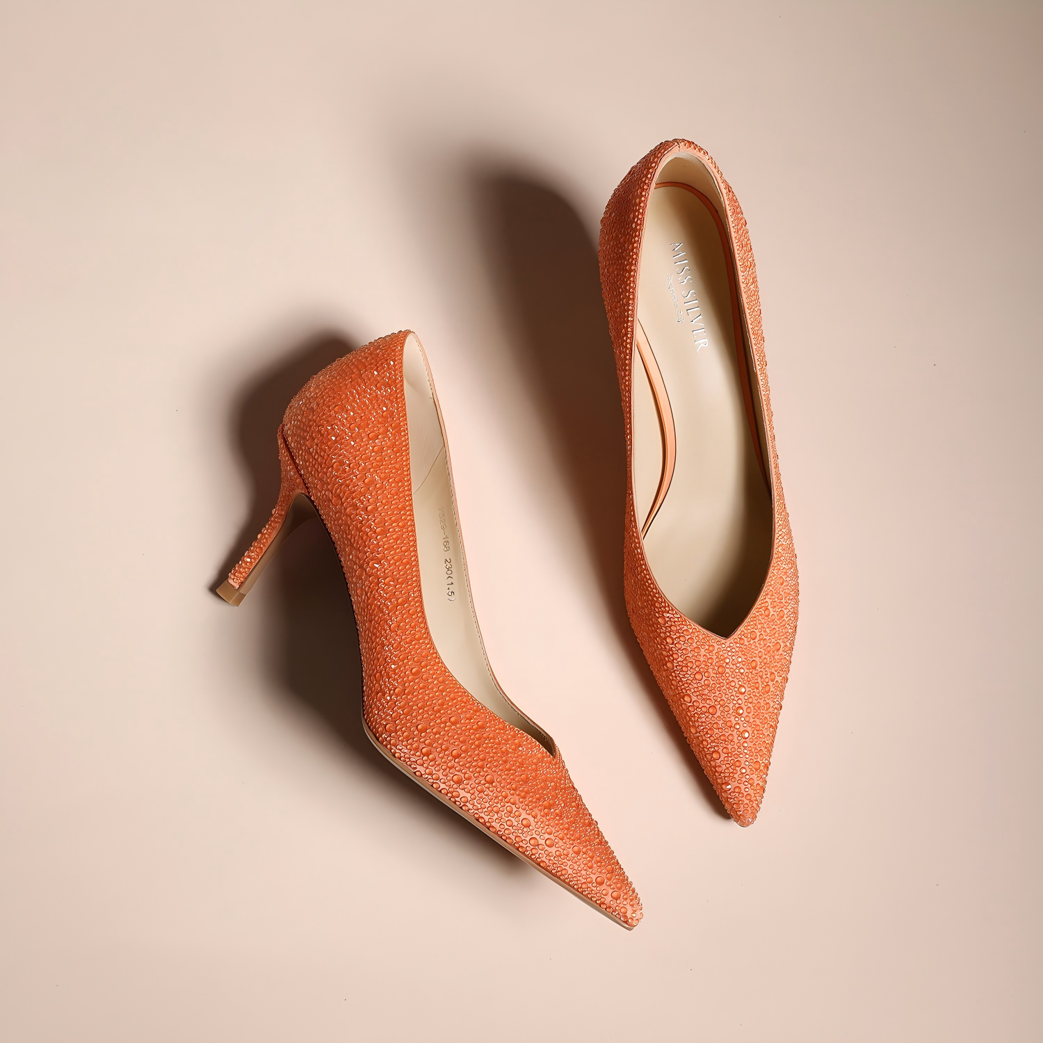 Orange Teardrop Crystal Pointed Toe Stiletto Pumps