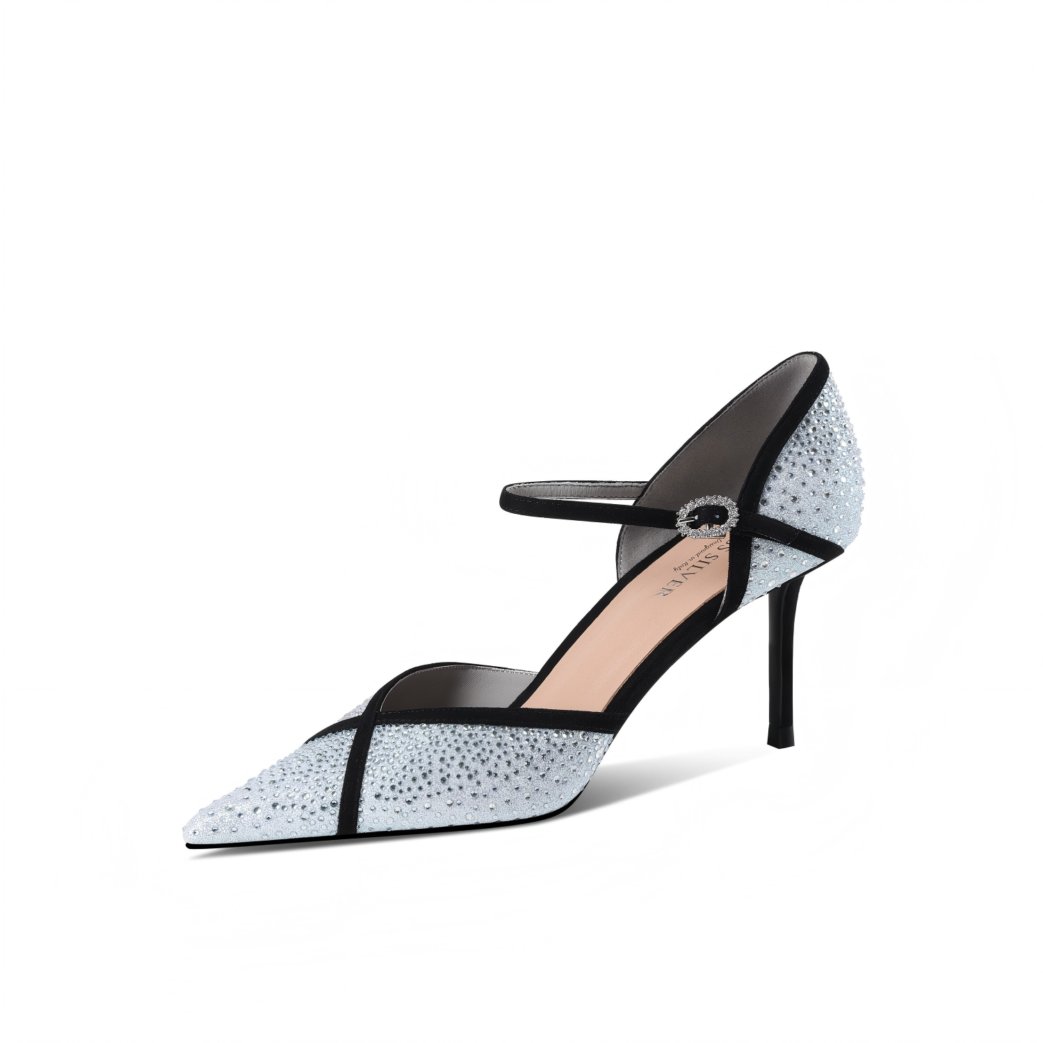 Crystal Mesh Ankle Strap Wedding Evening Heels