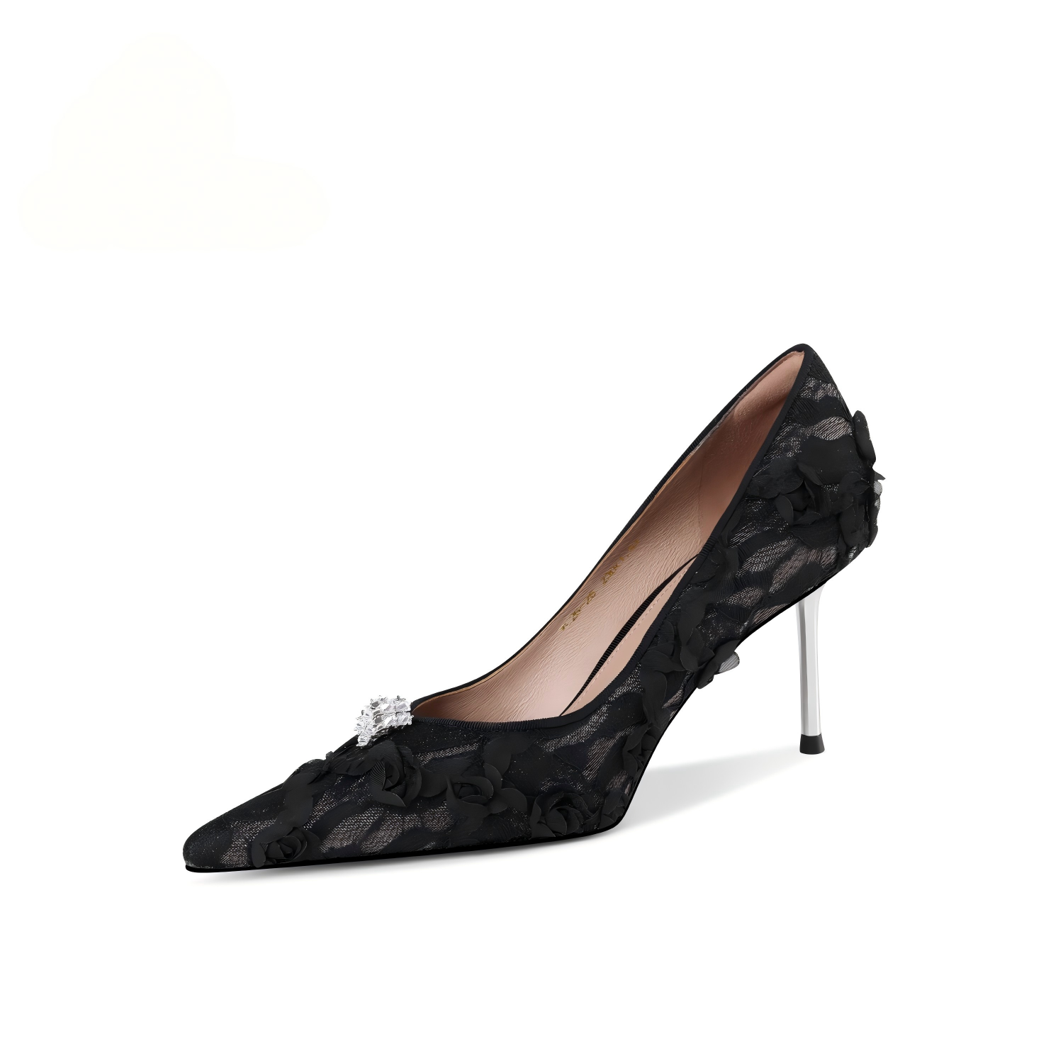 Black Lace Pointed-Toe Stiletto Pumps
