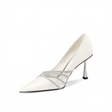Sleek White Stiletto Heels with Multi-Crystal Strap Detail