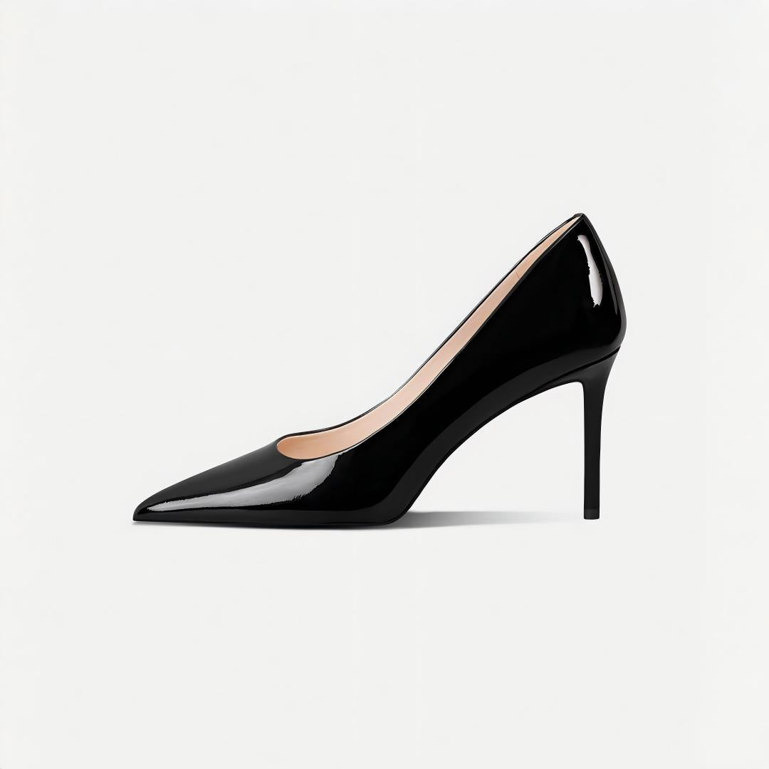 Black Patent Leather Pointed-Toe Stiletto Pumps