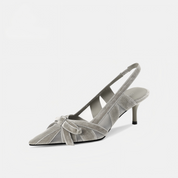 Silver Mesh Bow Slingback Kitten Heels