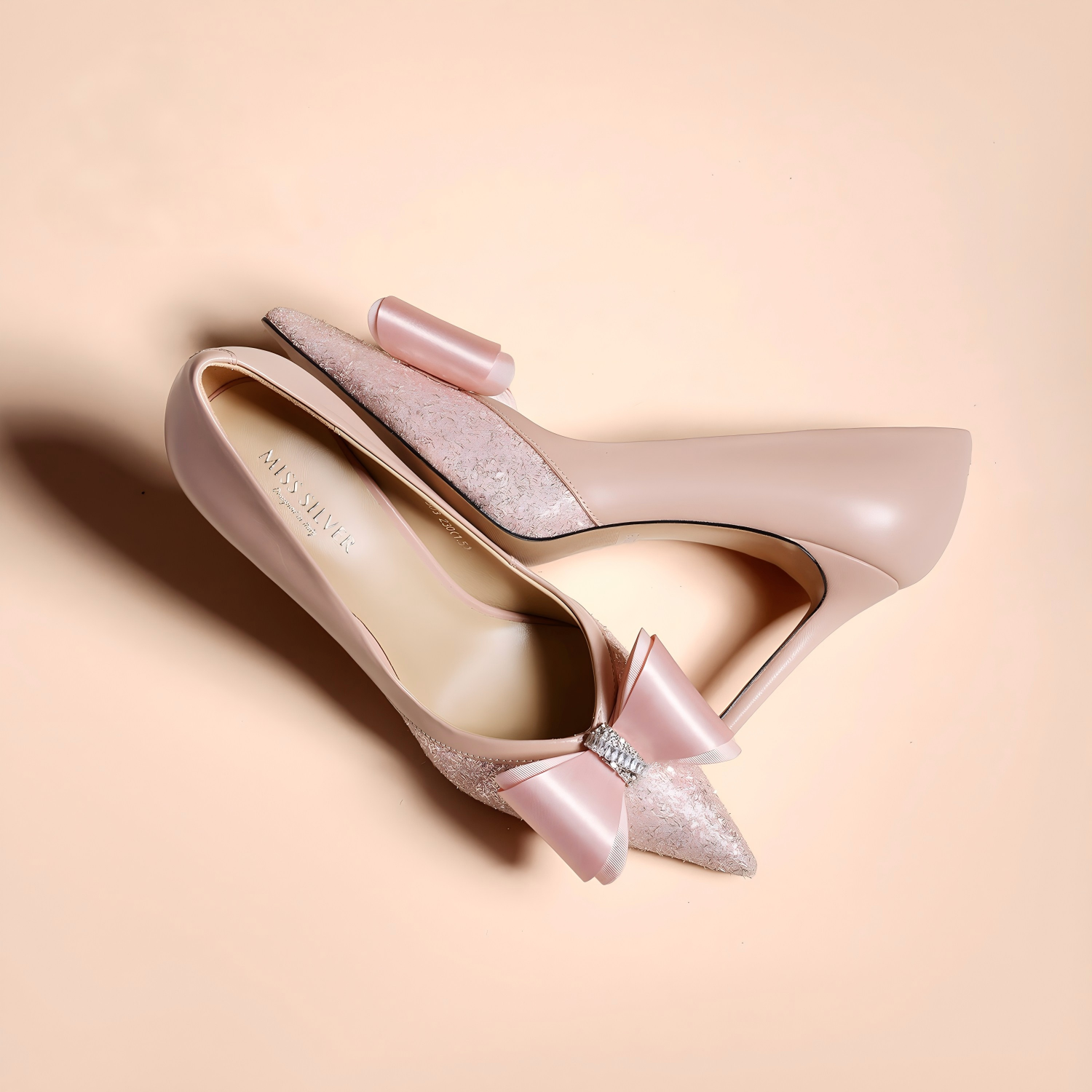 Blush Pink Glitter Pointed-Toe Stiletto Pumps