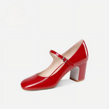 Red Patent Leather Mary Jane Block Heels