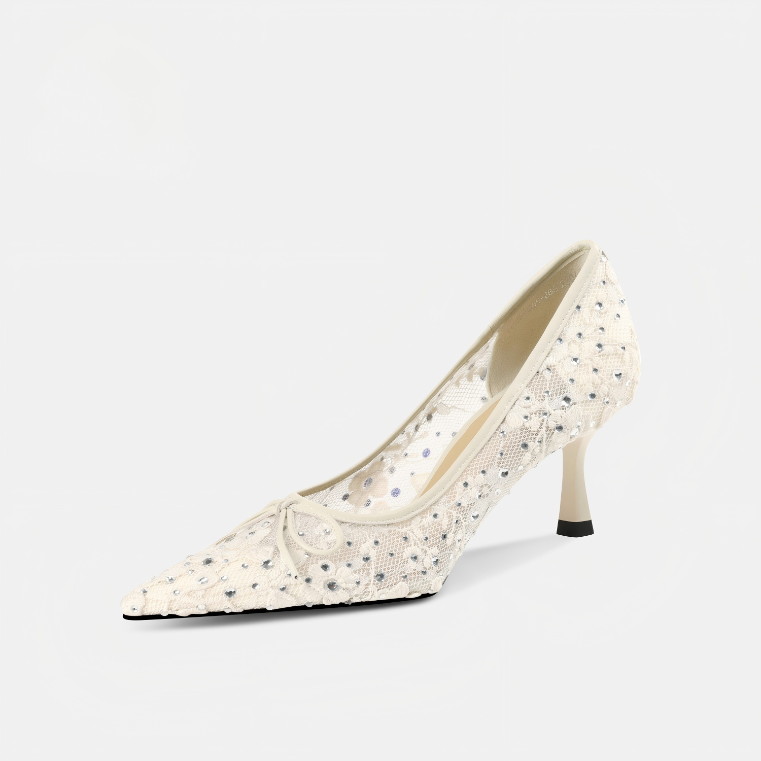 Ivory Lace Rhinestone Pointed Toe Bow Pumps