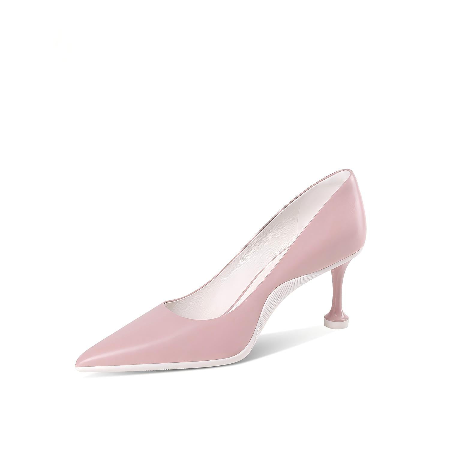 Light Pink Leather Pointed Toe Pumps with Fluted
