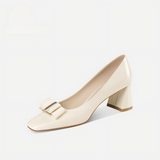 White Block Heel Mid Heel Pumps – Elegant Comfortable Dress Shoes