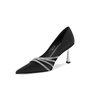 Elegant Black High Heels with Sparkling Crystal Bands