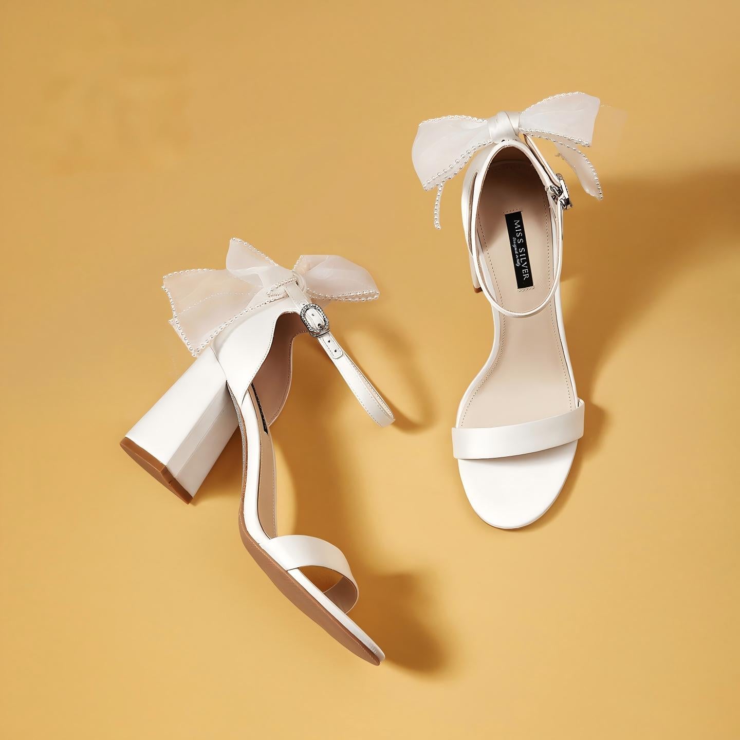 White Ankle Strap Block Heel Sandals