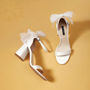 White Ankle Strap Block Heel Sandals