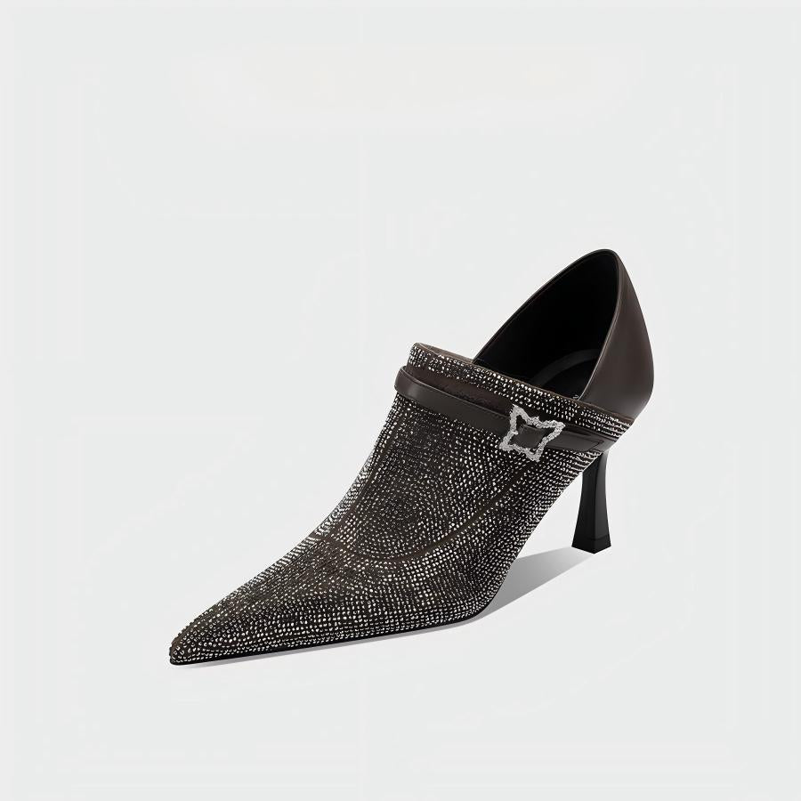 Crystal Embellished Mesh Pointed Toe Ankle Boots