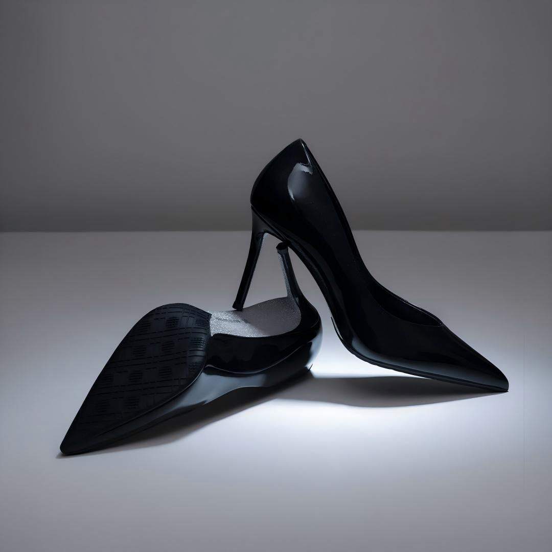 Black Patent Leather Pointed-Toe Stiletto Pumps