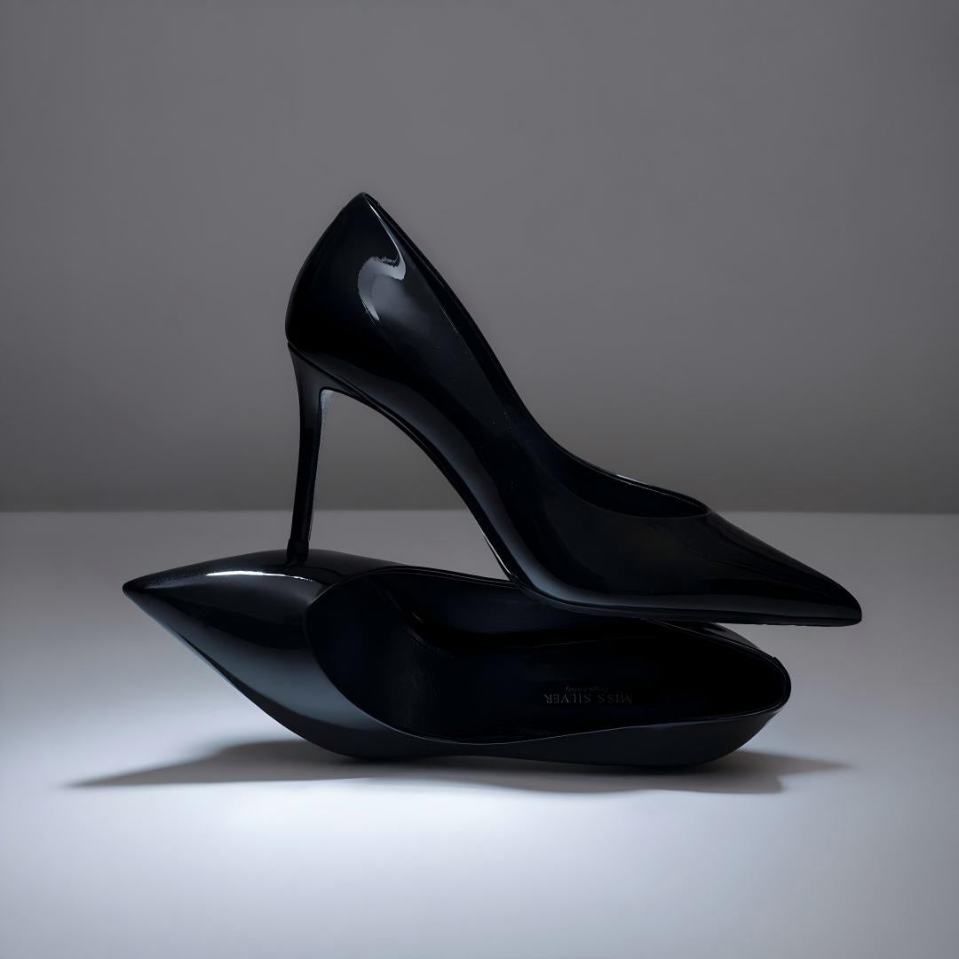 Black Patent Leather Pointed-Toe Stiletto Pumps