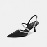 Rhinestone Crisscross Strap Slingback Kitten Heels