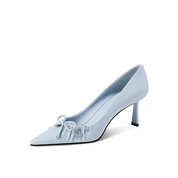 Sky Blue Crystal Bow Pointed-Toe Stiletto Heels