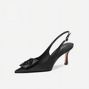 Black Satin Bow Slingback Heels