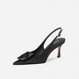 Black Satin Bow Slingback Heels