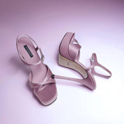 Pink Satin Platform Ankle Strap Stiletto Heel Sandals