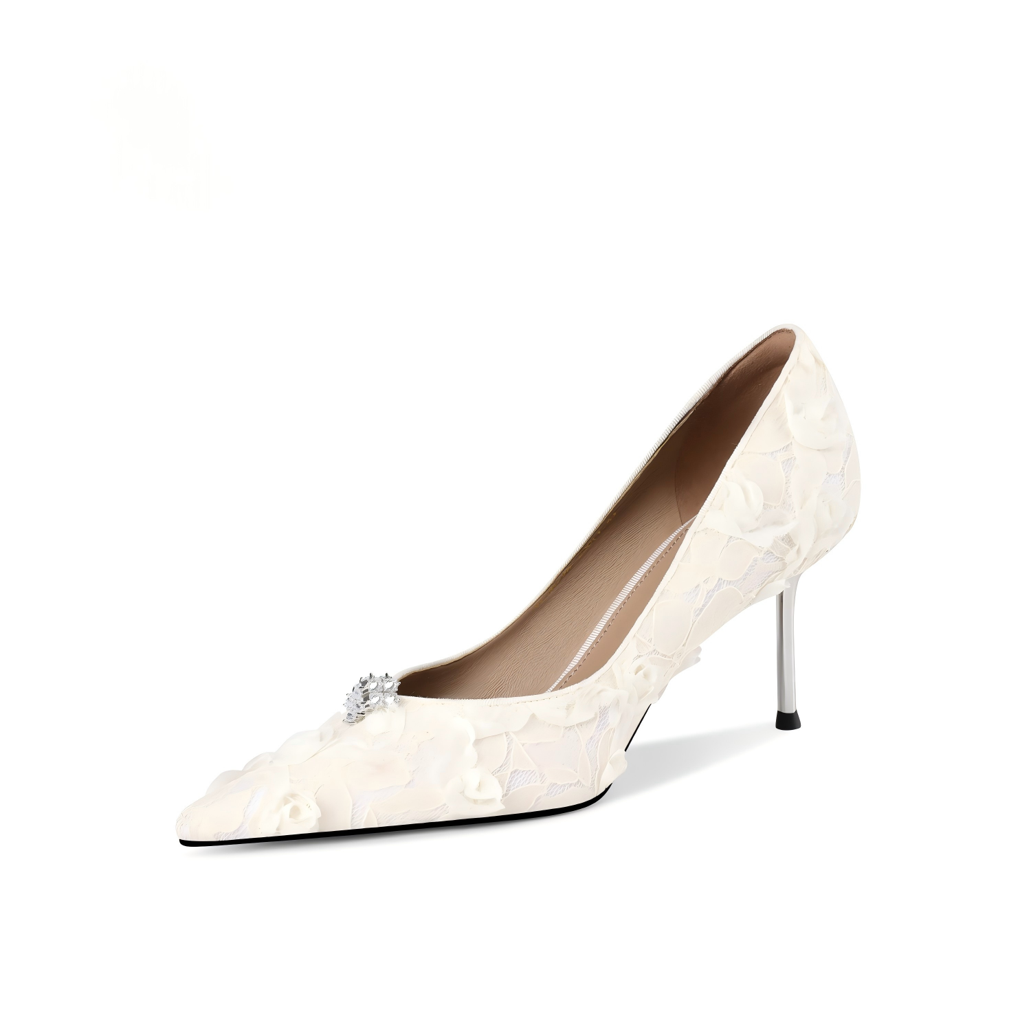 Off-White Lace Pointed-Toe Stiletto Pumps