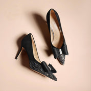 Black Glitter Pointed-Toe Stiletto Pumps