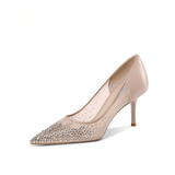 Pink Sheer Mesh Rhinestone Pointed Toe Stiletto Bridal Pumps
