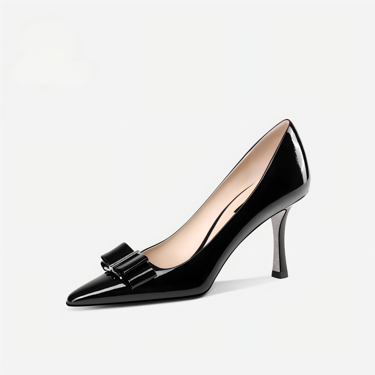 Sleek Black Stiletto Pumps in Patent Leather with Bow Detail