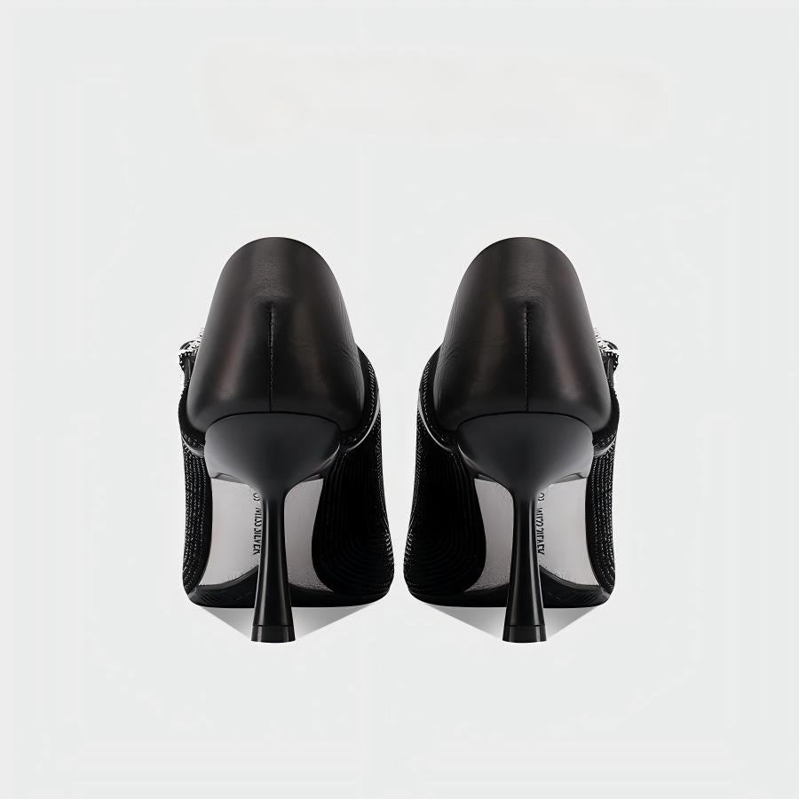 Rhinestone Sheer Mesh Pointed Toe Ankle Boots