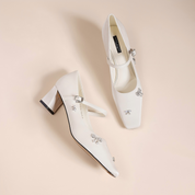 Luxe White Satin Leather Heels for Everyday Elegance