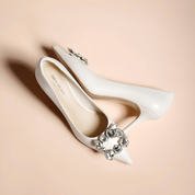 Off-White Calfskin Rhinestone Stiletto Pumps