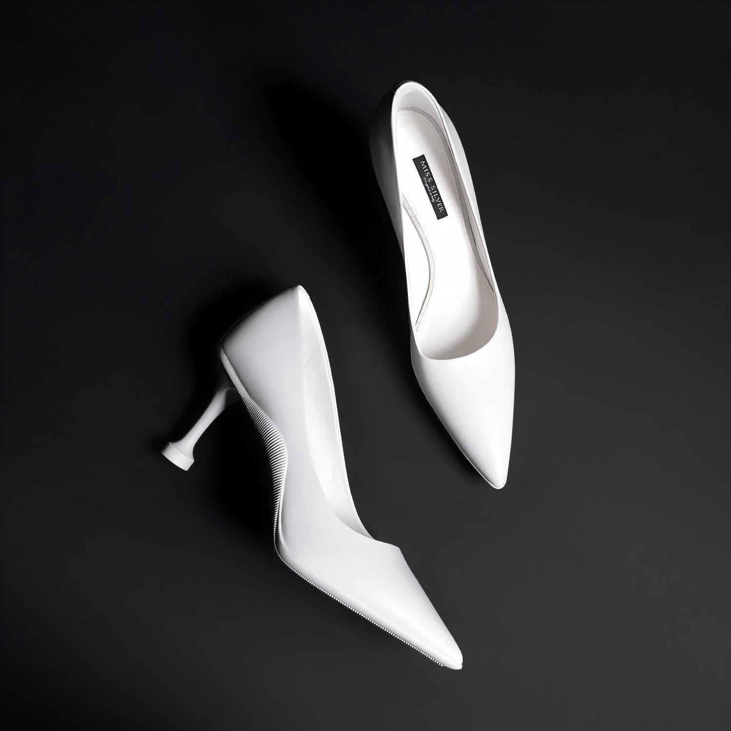 Off-white Leather Pointed Toe Pumps with Fluted