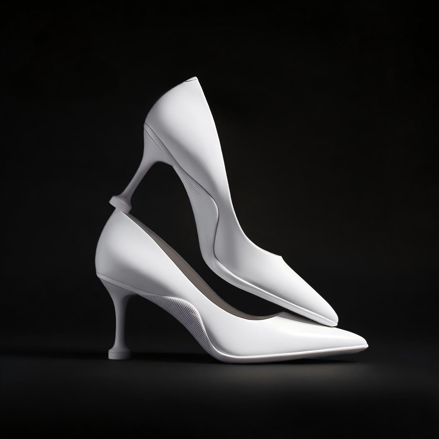 Off-white Leather Pointed Toe Pumps with Fluted
