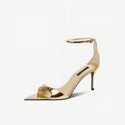 Metallic Gold Pointed Toe Ankle Strap Pumps