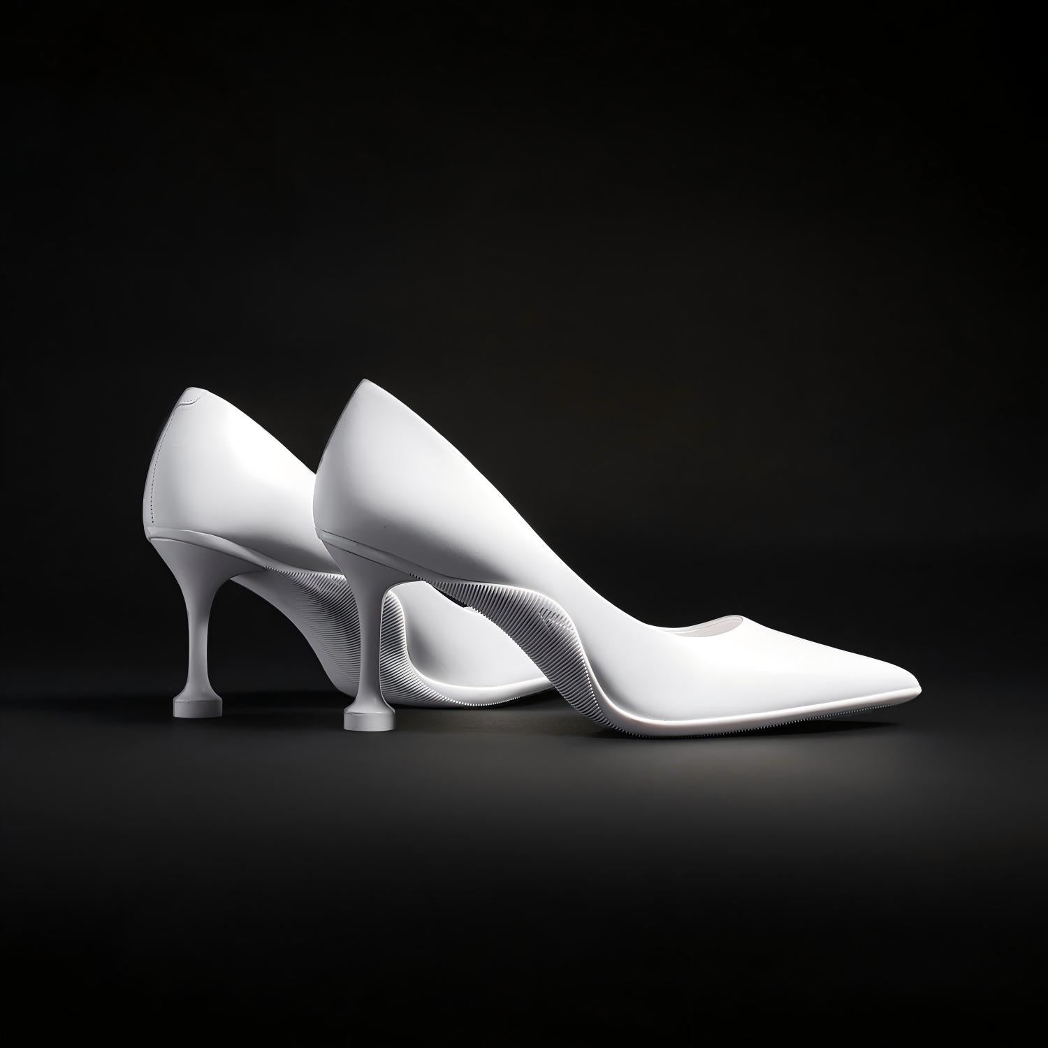 Off-white Leather Pointed Toe Pumps with Fluted