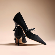 Elegant Black Velvet Pointed-Toe Mary Jane Pumps