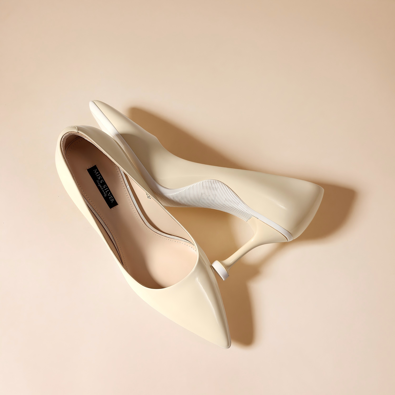 Elegant Off White Cow Leather Slim Heel Pumps for Women