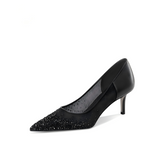 Black Sheer Mesh Ombre Rhinestone Pointed Toe Stiletto Bridal Pumps