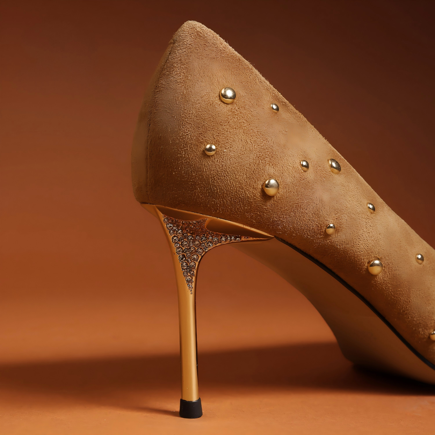 Tan Suede Studded Pointed-Toe Stiletto Pumps