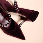 Burgundy Velvet Mary Jane Pumps