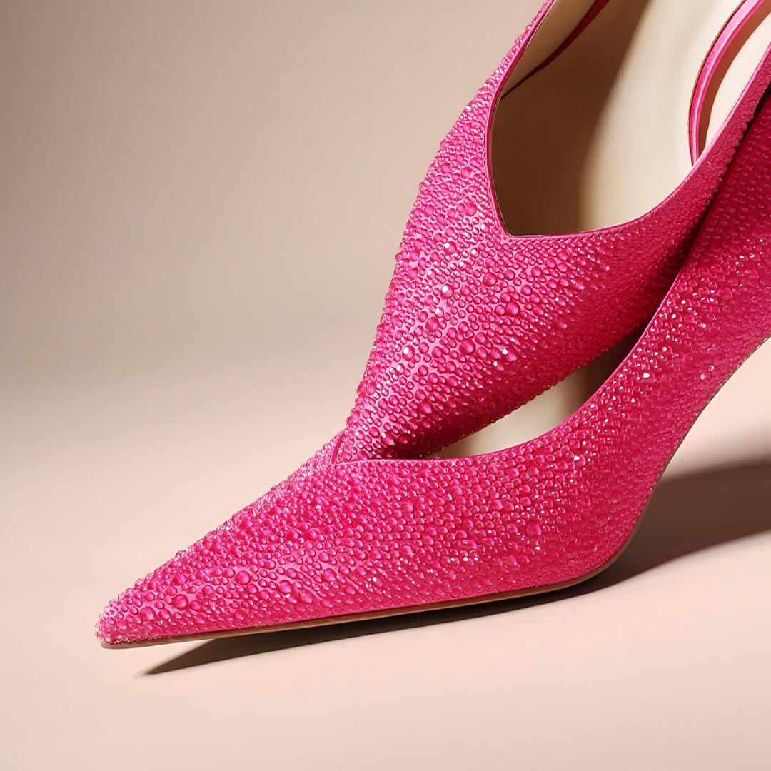 Pink Teardrop Crystal Pointed Toe Stiletto Pumps