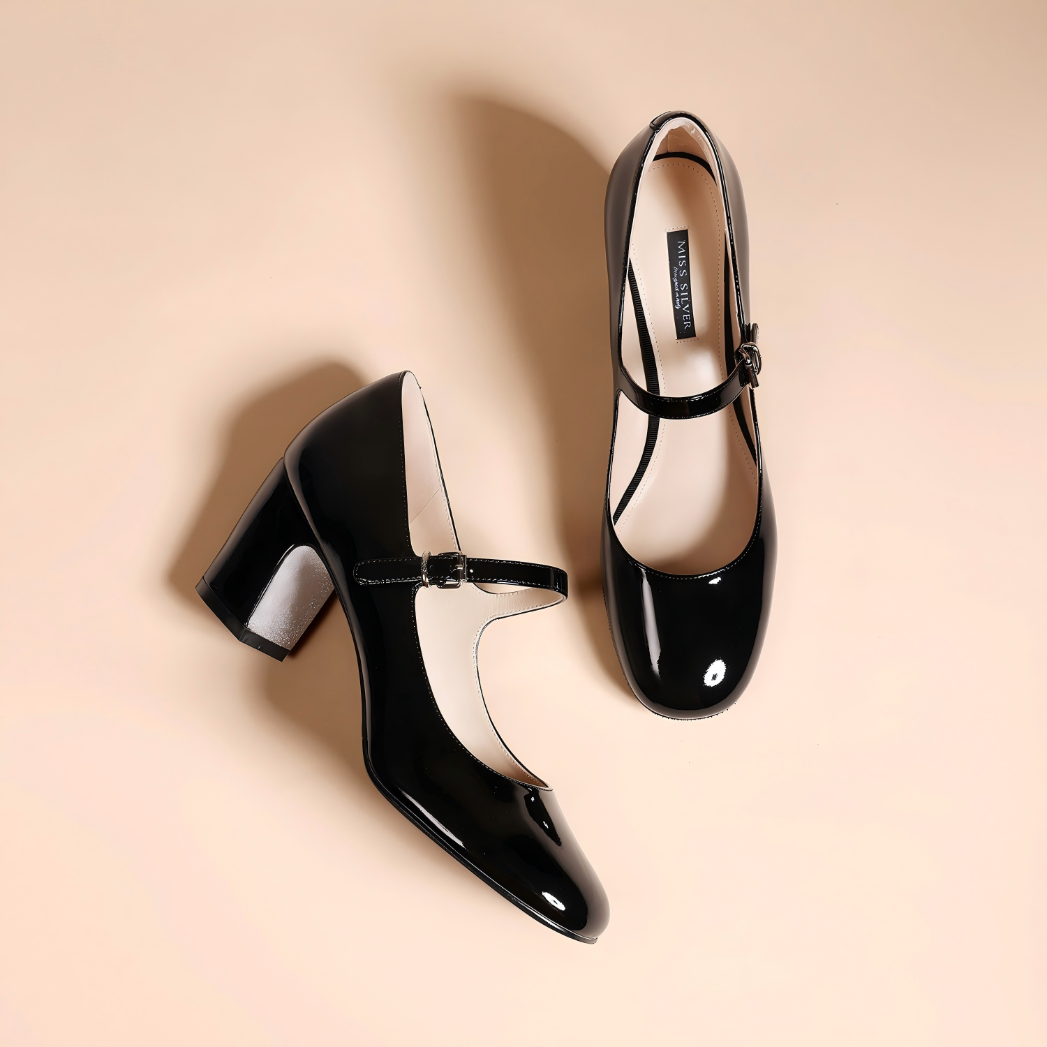 Black Patent Leather Mary Jane Block Heels