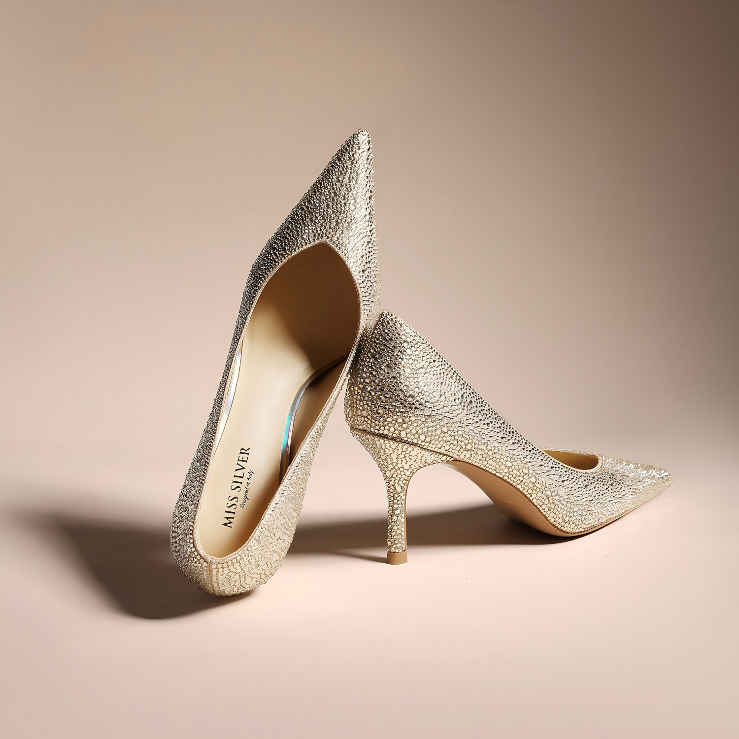 Nude Crystal Rhinestone Pointed Toe Stiletto Pumps