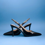 Black Patent Leather Pointed Toe Slingback Pumps