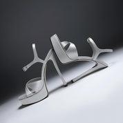 Silver Grey Satin Platform Ankle Strap Stiletto Heel Sandals