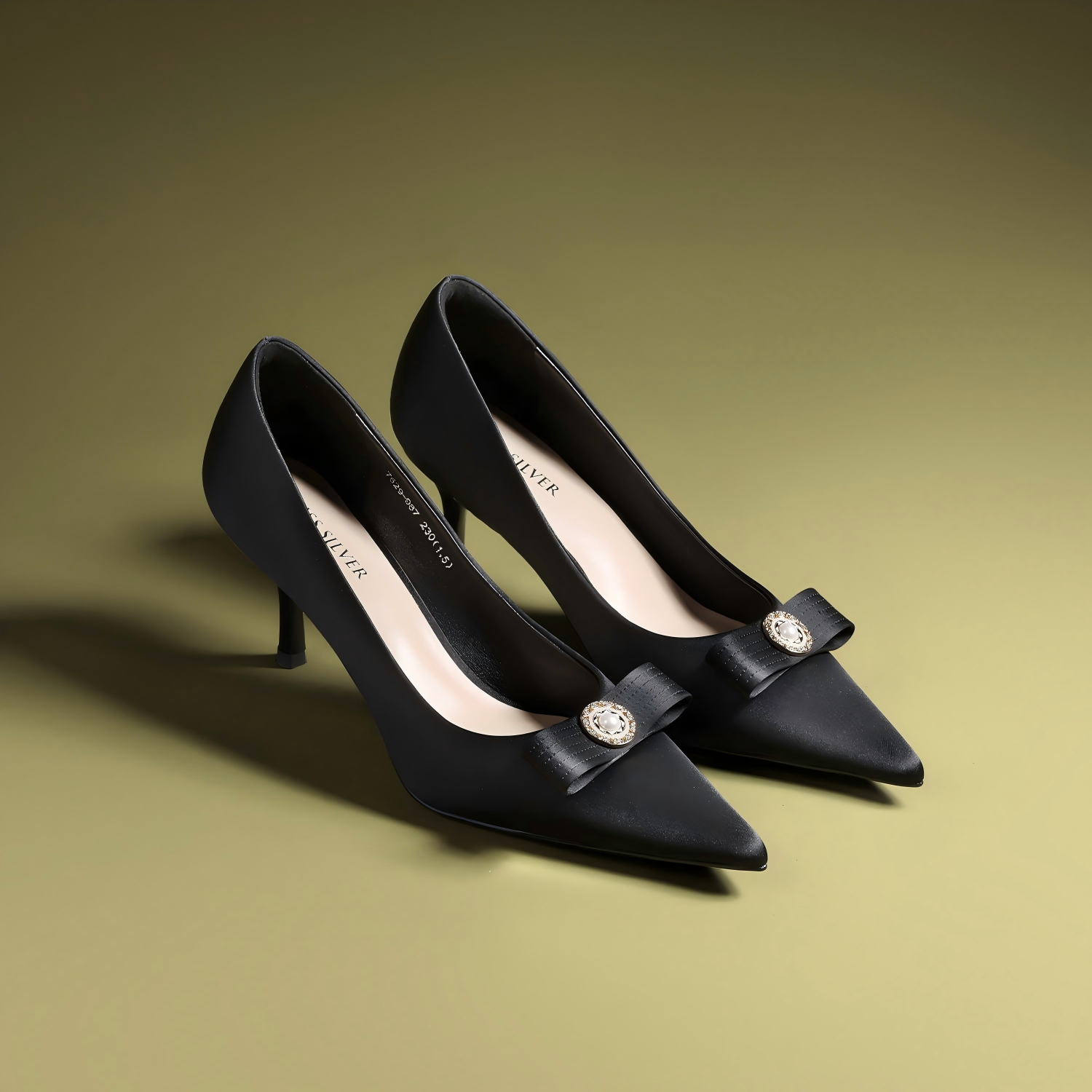 Black Satin Pointed-Toe Stiletto Pumps