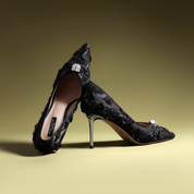 Black Lace Pointed-Toe Stiletto Pumps