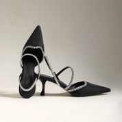 Rhinestone Crisscross Strap Slingback Kitten Heels