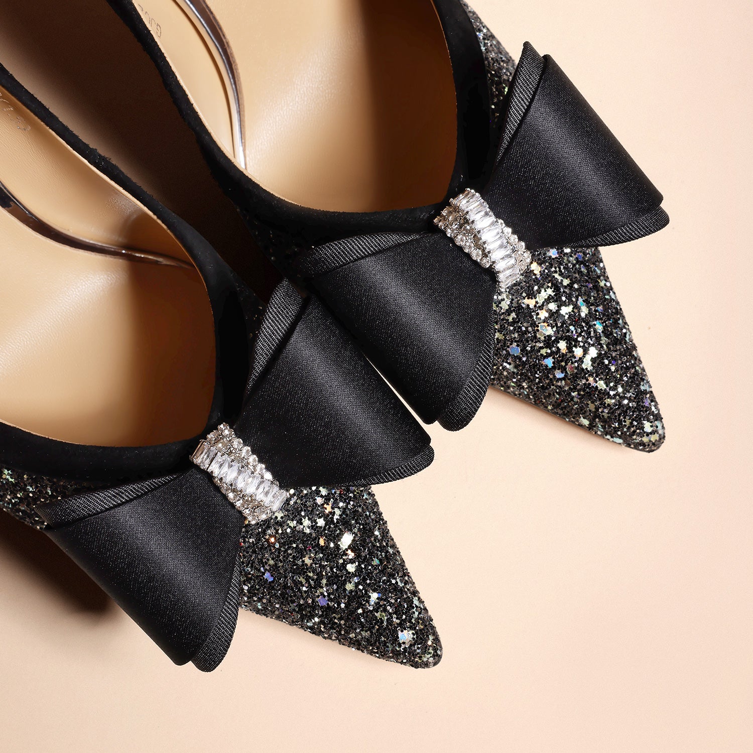 Black Glitter Pointed-Toe Stiletto Pumps