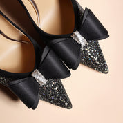 Black Glitter Pointed-Toe Stiletto Pumps