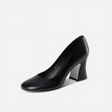 Soft Black Lambskin Heels with Comfortable Chunky Heel Design
